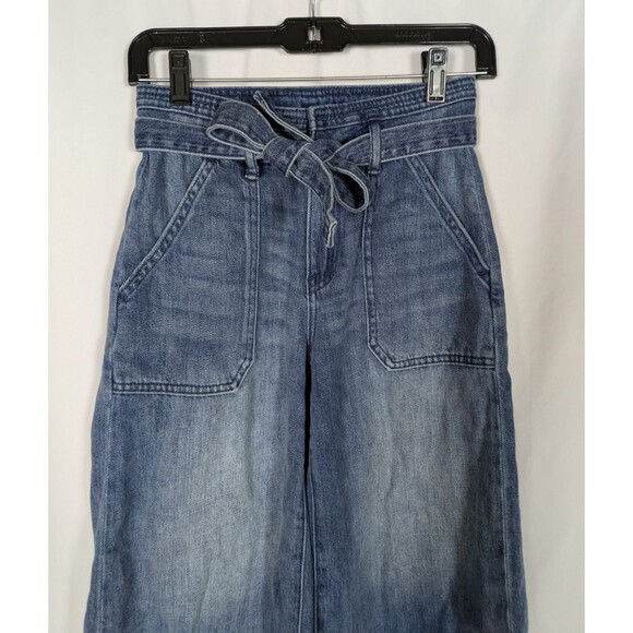 Gap Jeans 24 Women's Blue Medium Wash High Rise Belted Wide Leg Denim Culottes - Picture 2 of 9